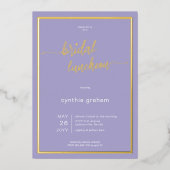 Lavendel Paarse Moderne Minimale Bruidslunch Folie Uitnodiging (Voorkant)