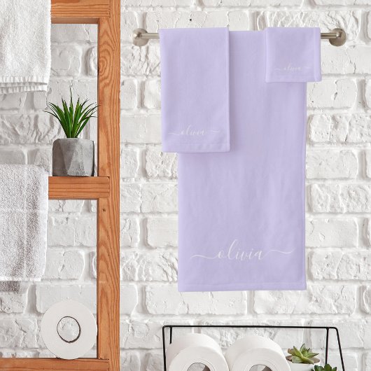 Lavendel Paarse Moderne Script Meisjesachtig Monog Bad Handdoek