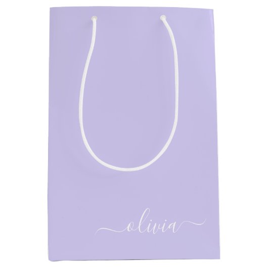 Lavendel Paarse Moderne Script Meisjesachtige Mono Medium Cadeauzakje (Voorkant)