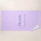 Lavendel paarse monogram initiaal naam script strandlaken (Voorkant)