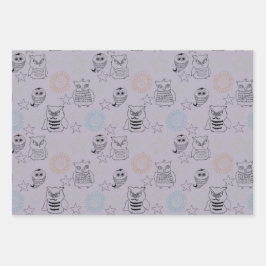 Lavendel Paarse Nachtuilen Inpakpapier Vel