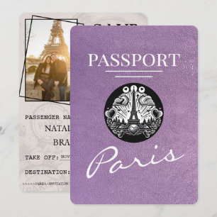 Lavendel Paarse Parijse Paspoort Bewaar de datum Save The Date