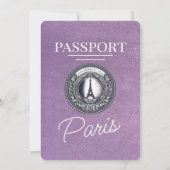 Lavendel Paarse Paris Passport Wedding Kaart (Achterkant)