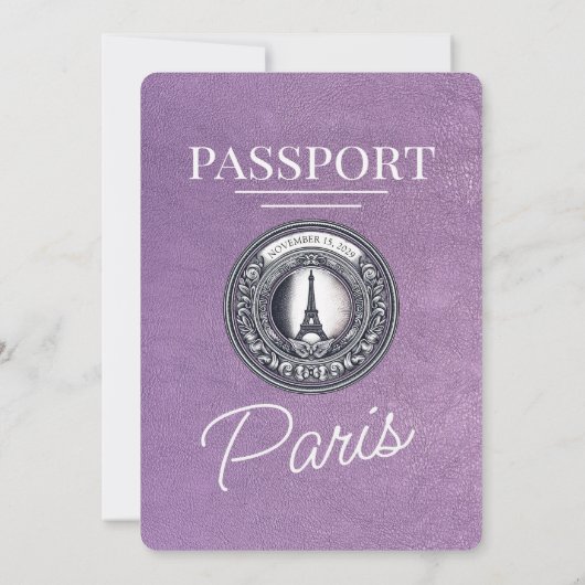Lavendel Paarse Paris Passport Wedding Kaart (Achterkant)