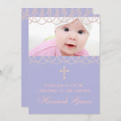 Lavendel Paarse Pearl Cross foto doop Kaart (Voorkant / Achterkant)