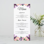 Lavendel Paarse Perzik Roze Bloemen Wedding Menu (Staand voorkant)