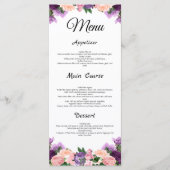 Lavendel Paarse Perzik Roze Bloemen Wedding Menu (Voorkant)