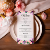 Lavendel Paarse Perzik Roze Bloemen Wedding Menu