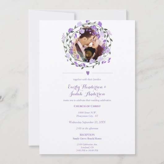 Lavendel Paarse pioen bloemenkrans bruiloft (Voorkant)