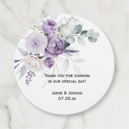 Lavendel Paarse pioenen witte roos bruiloft Bedankjes Labels