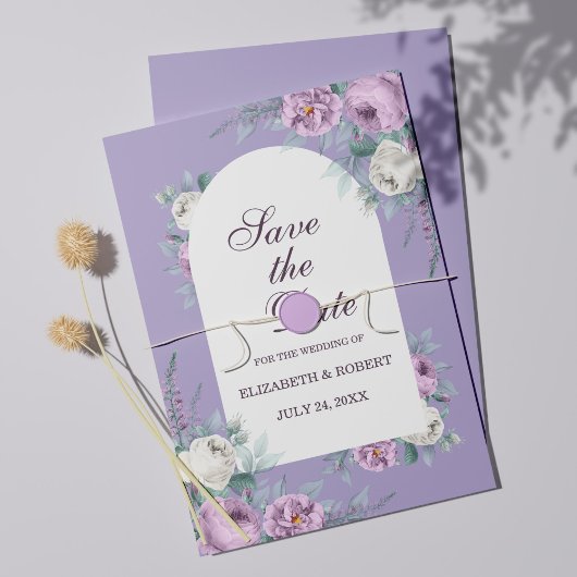 Lavendel Paarse Pioenrozen Save The Date Kaart
