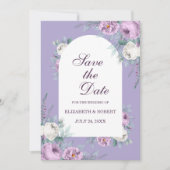 Lavendel Paarse Pioenrozen Save The Date Kaart (Voorkant)