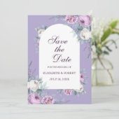Lavendel Paarse Pioenrozen Save The Date Kaart (Staand voorkant)