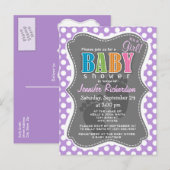 Lavendel Paarse polka stippen Uitnodiging Briefkaart (Voorkant / Achterkant)