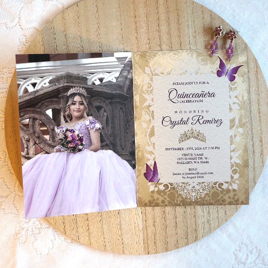 Lavendel Paarse Quinceanera Uitnodiging