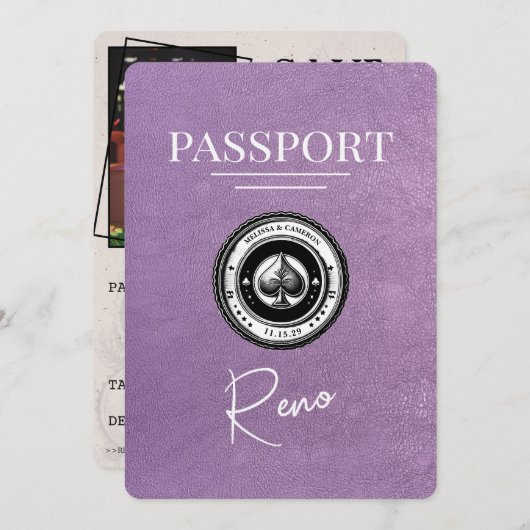 Lavendel Paarse Reno Paspoort Bewaar de datum Save The Date (Voorkant / Achterkant)