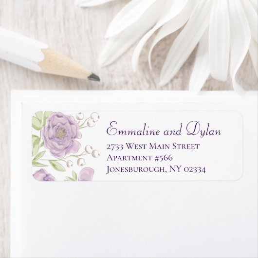 Lavendel Paarse Roos Huwelijk Retouradres Labels (Insitu)