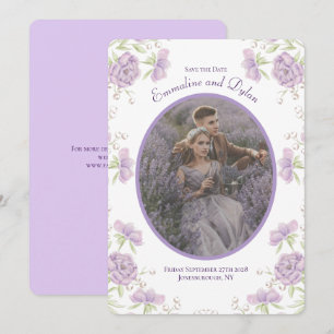 Lavendel Paarse Roos Huwelijk Save the Date Kaart