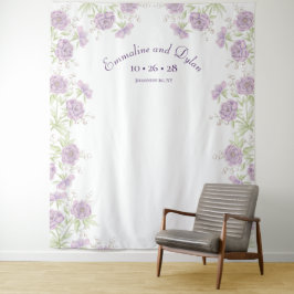 Lavendel Paarse Roos Huwelijksfoto Achtergrond Wandkleed
