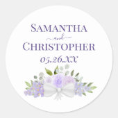 Lavendel Paarse Rozen & Bloesems Eenvoudige Bruilo Ronde Sticker (Voorkant)