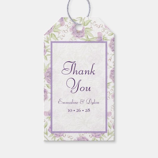 Lavendel Paarse Rozen Bruiloft Cadeaulabel (Voorkant)