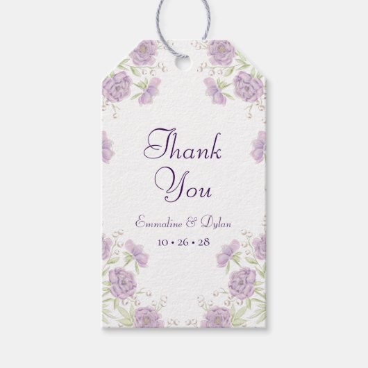 Lavendel Paarse Rozen Bruiloft Cadeaulabel (Voorkant)