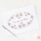 Lavendel Paarse Rozen Bruiloft Ovale Sticker (Envelop)