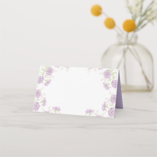 Lavendel Paarse Rozen Bruiloft Plaatskaartje (Voorkant)