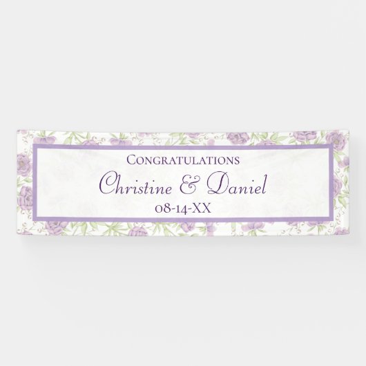 Lavendel Paarse Rozen Bruiloft Spandoek (Horizontaal)