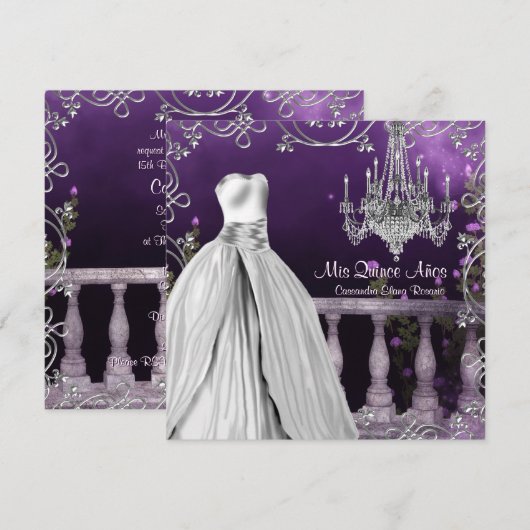 Lavendel Paarse Rozen Chandelier Quinceanera Kaart (Voorkant / Achterkant)