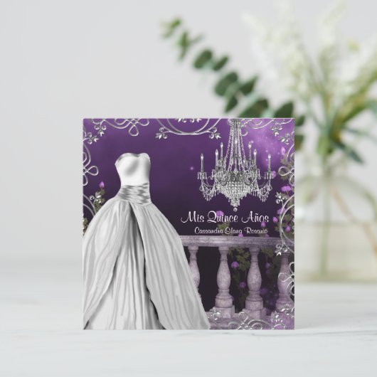 Lavendel Paarse Rozen Chandelier Quinceanera Kaart (Staand voorkant)