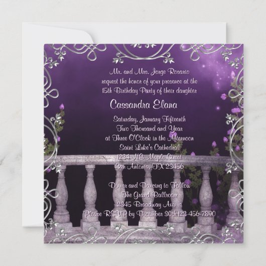 Lavendel Paarse Rozen Chandelier Quinceanera Kaart (Achterkant)