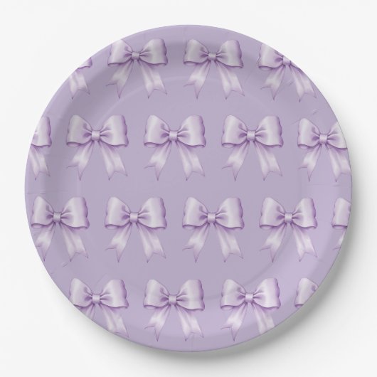 Lavendel Paarse  Satin Bow Pattern Papieren Bordje (Voorkant)