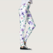 Lavendel paarse schattig bloemmotief leggings (Rechts)