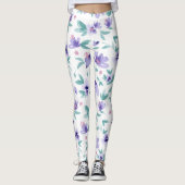 Lavendel paarse schattig bloemmotief leggings (Voorkant)