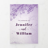  lavendel paarse scroll leaf bruiloft drieluik uitnodiging (Cover)