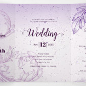  lavendel paarse scroll leaf bruiloft drieluik uitnodiging (Binnenkant midden)