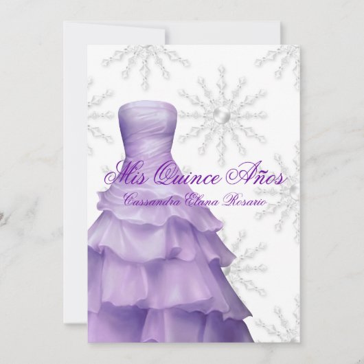 Lavendel Paarse Sneeuwvlokken Witte Quinceanera Kaart (Voorkant)
