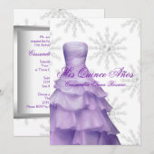 Lavendel Paarse Sneeuwvlokken Witte Quinceanera Kaart (Voorkant / Achterkant)