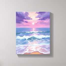 Lavendel Paarse Strand Zonsondergang Aquarel Canvas Afdruk
