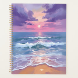 Lavendel Paarse Strand Zonsondergang Aquarel Planner