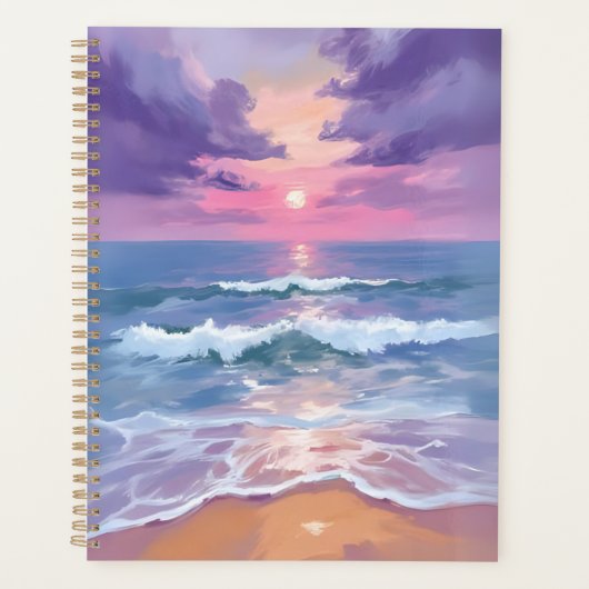 Lavendel Paarse Strand Zonsondergang Aquarel Planner (Voorkant)
