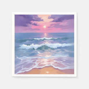 Lavendel Paarse Strand Zonsondergang Aquarel Servet