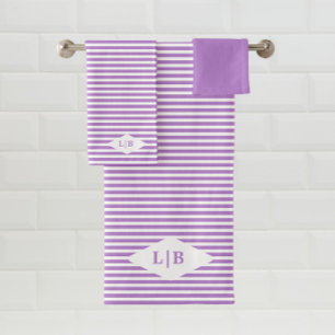 Lavendel Paarse Strepen Initialen Badhanddoek Set Bad Handdoek