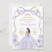 Lavendel Paarse strik Princess Gold Quinceañera Kaart (Voorkant)
