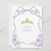 Lavendel Paarse strik Princess Gold Quinceañera Kaart (Achterkant)