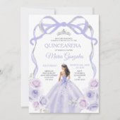 Lavendel Paarse strik Princess Silver Quinceañera Kaart (Voorkant)