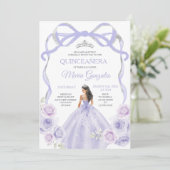Lavendel Paarse strik Princess Silver Quinceañera Kaart (Staand voorkant)