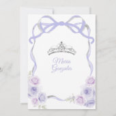 Lavendel Paarse strik Princess Silver Quinceañera Kaart (Achterkant)