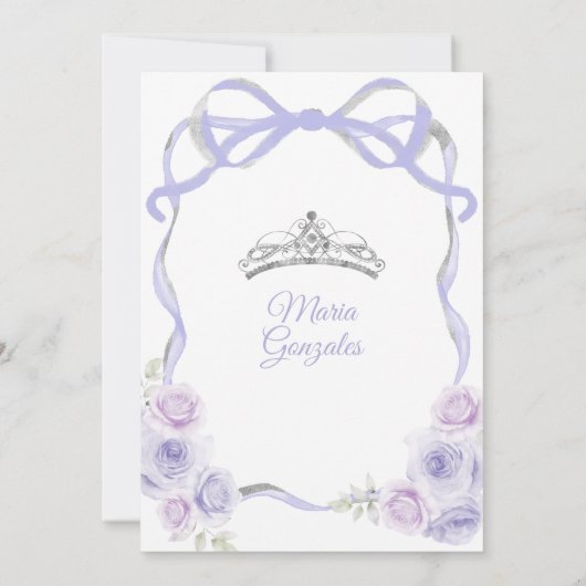 Lavendel Paarse strik Princess Silver Quinceañera Kaart (Achterkant)